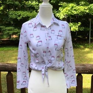 White Cat Print Blouse